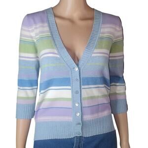 Vintage Eddie Bauer S Pastel Stripe Cardigan Y2K Rory Gilmore Preppy Pima Cotton